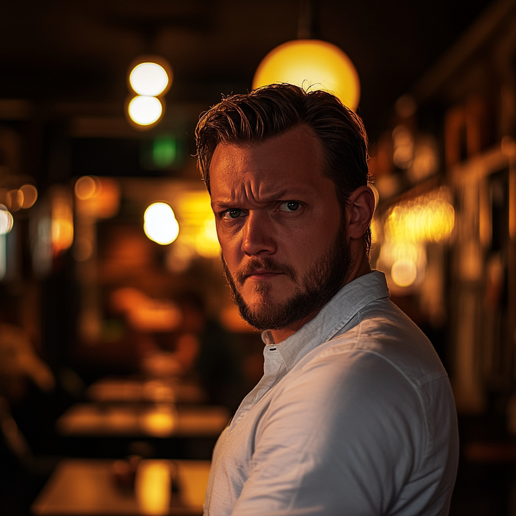 Un homme lance un regard à quelqu'un alors qu'il se trouve dans un restaurant | Source : Midjourney