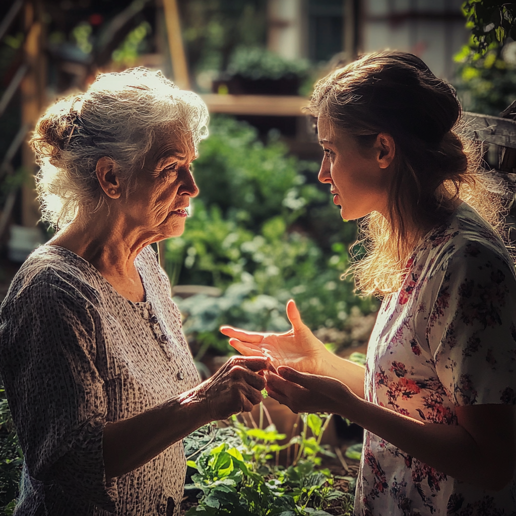 Femme âgée se disputant avec sa belle-fille | Source : Midjourney