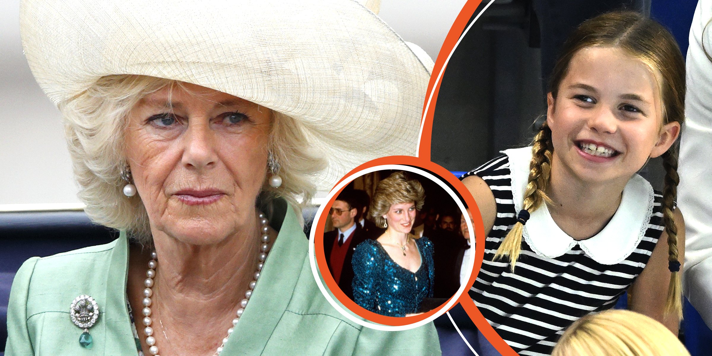 La reine consort Camilla et Lady Diana et la princesse Charlotte. | Getty Images