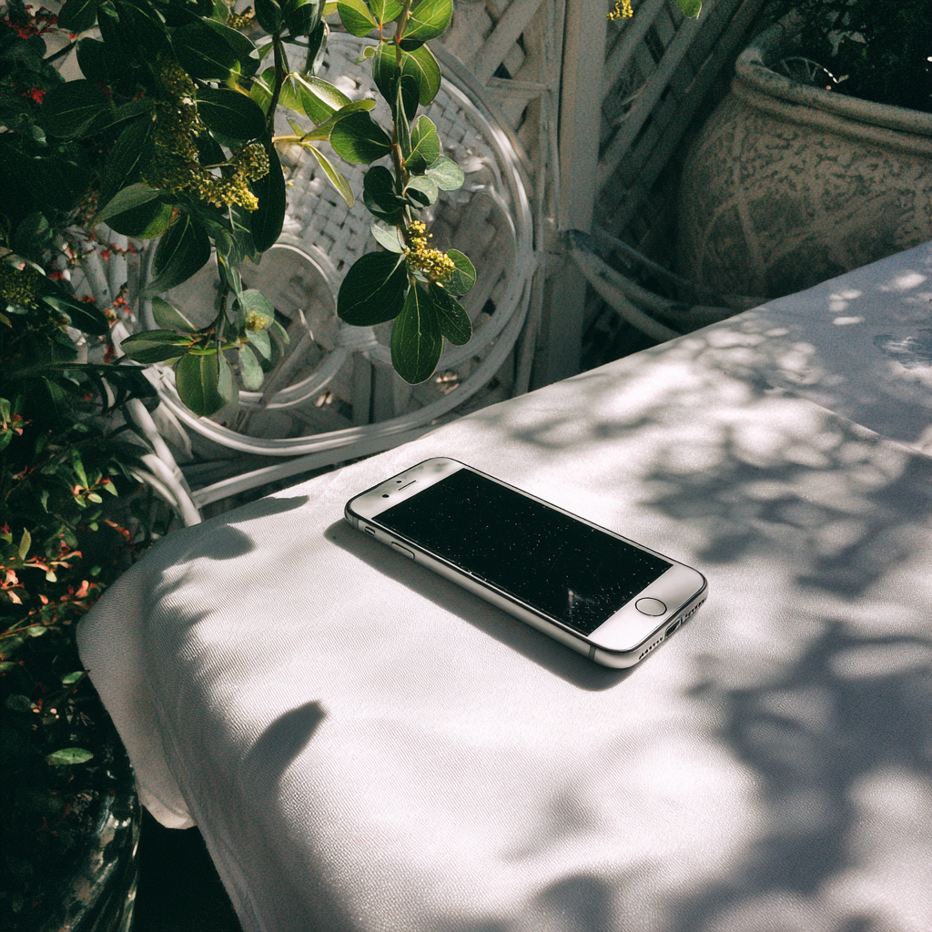 Un téléphone portable sur une table en plein air | Source : Midjourney