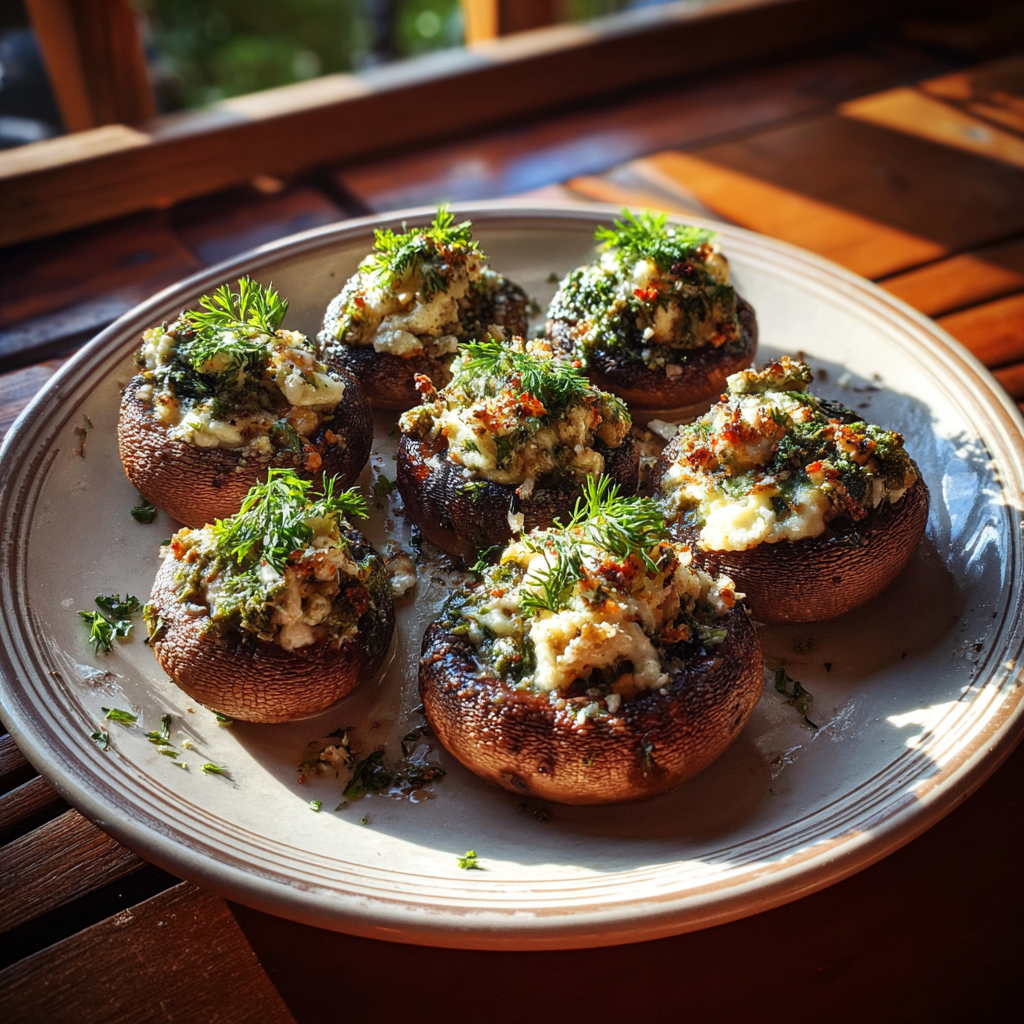 Une assiette de champignons farcis | Source : Midjourney