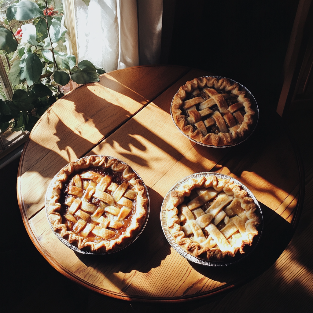 Tartes cuites au four sur une table | Source : Midjourney