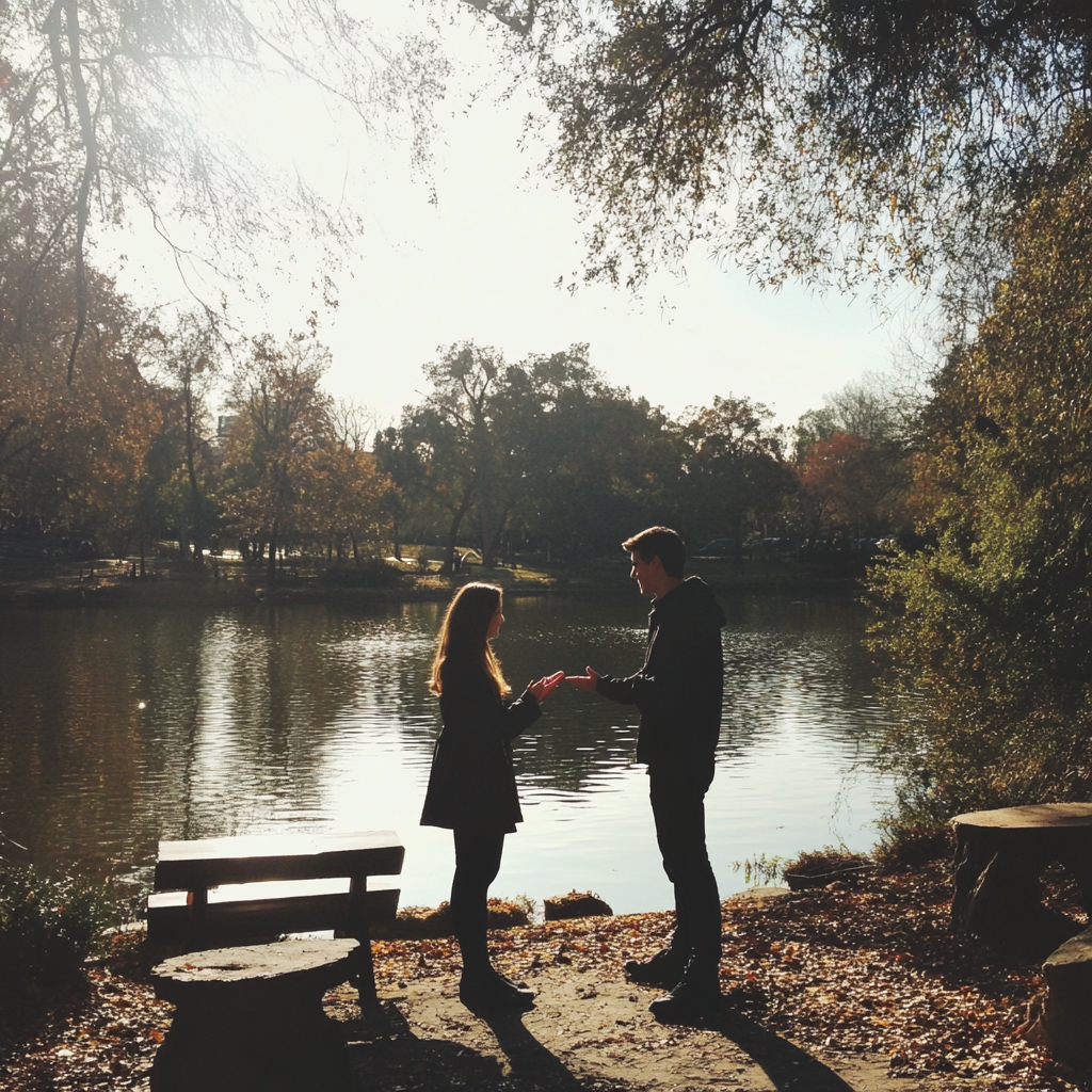 Un jeune couple dans un parc | Source : Midjourney