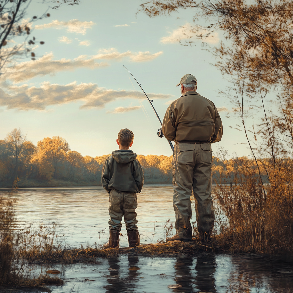 Un vieil homme et un jeune garçon en train de pêcher | Source : Midjourney