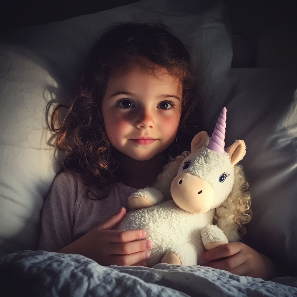 Une petite fille bordée dans son lit | Source : Midjourney