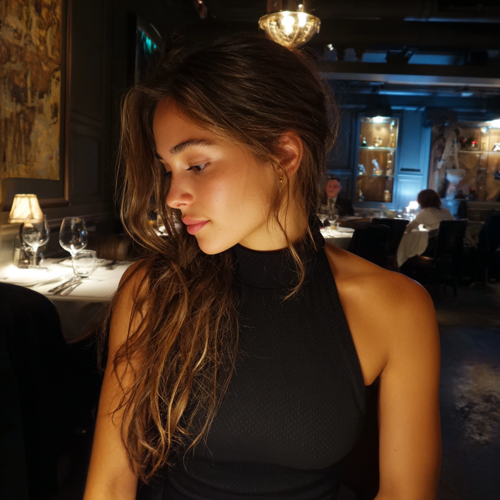 Une femme assise dans un restaurant | Source : Midjourney