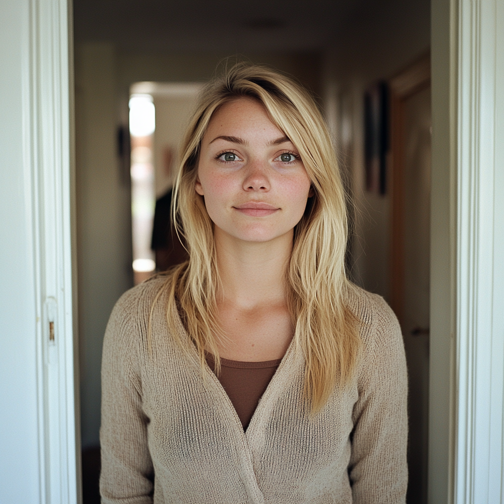 Une femme qui sourit d'un air rigide | Source : Midjourney