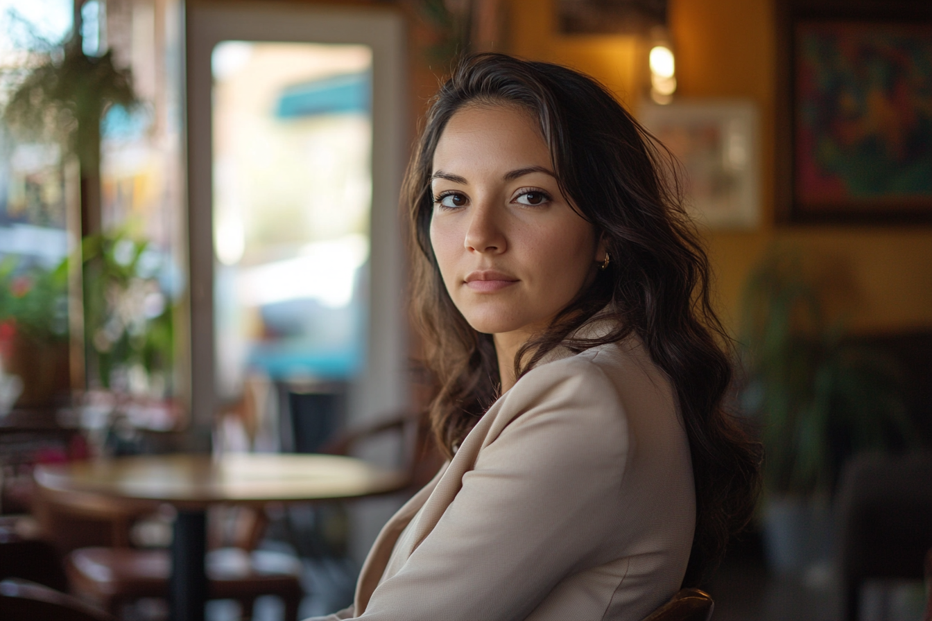 Une femme dans un café qui regarde quelqu'un | Source : Midjourney