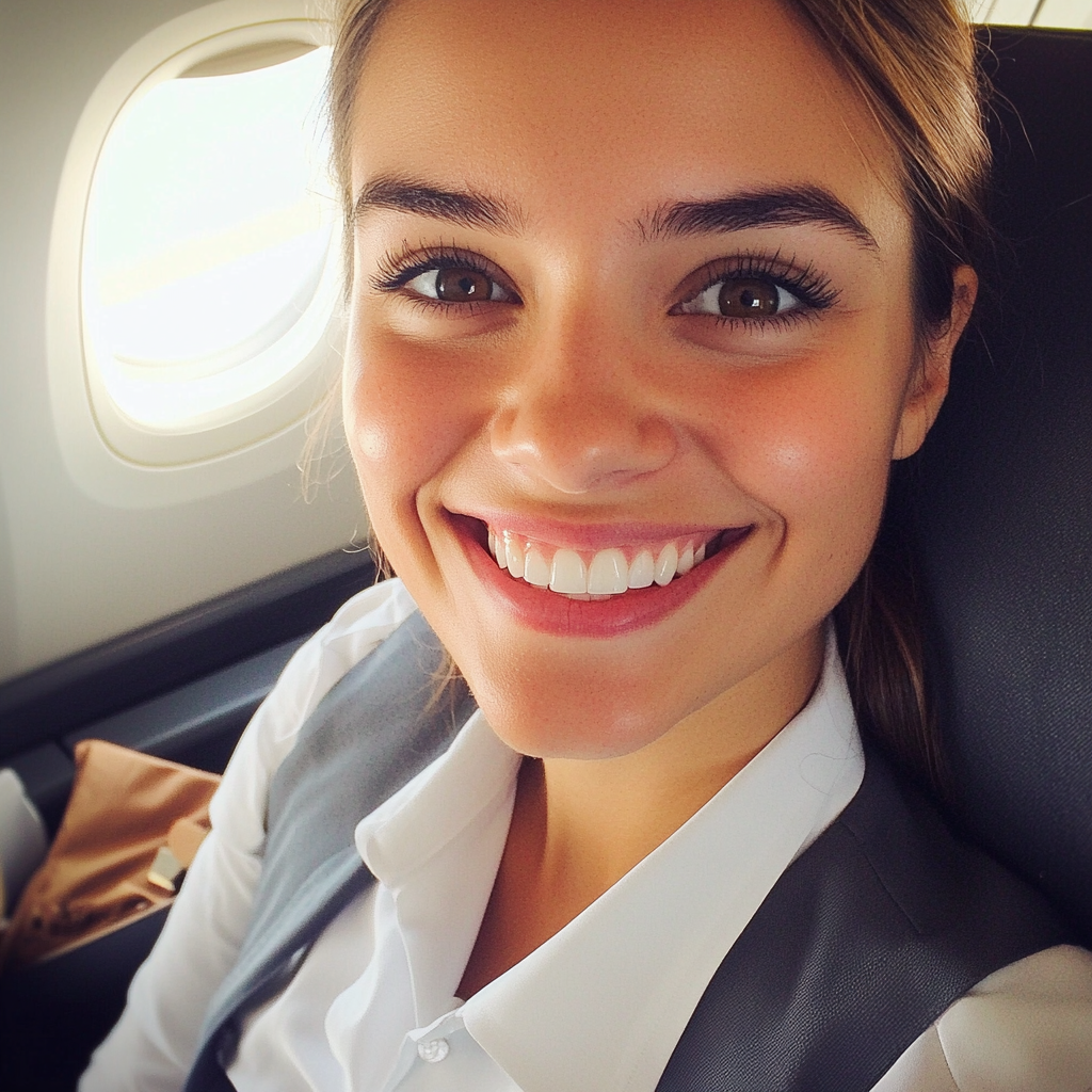 Une hôtesse de l'air souriante | Source : Midjourney