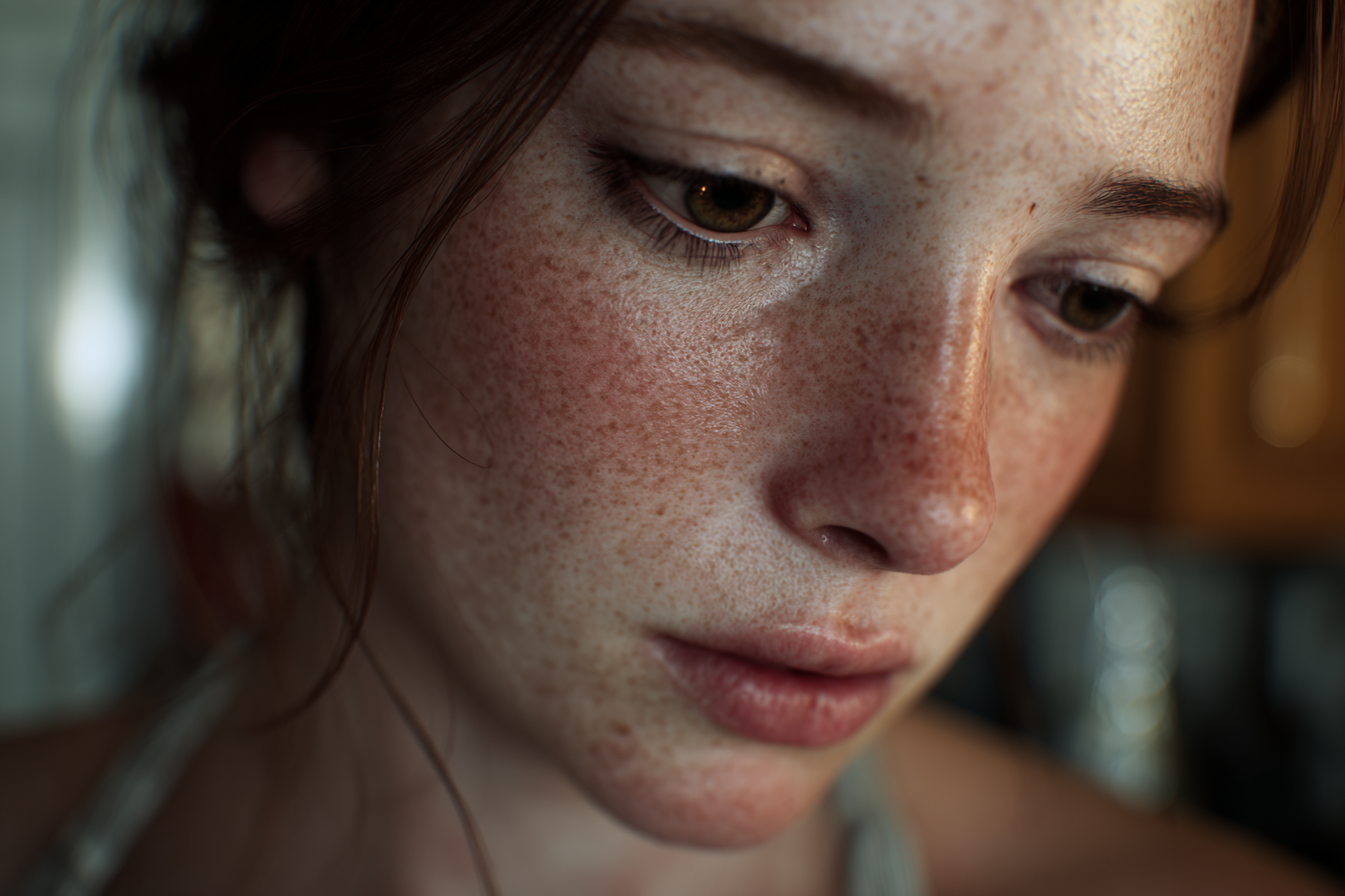 Une femme qui regarde vers le bas | Source : Midjourney