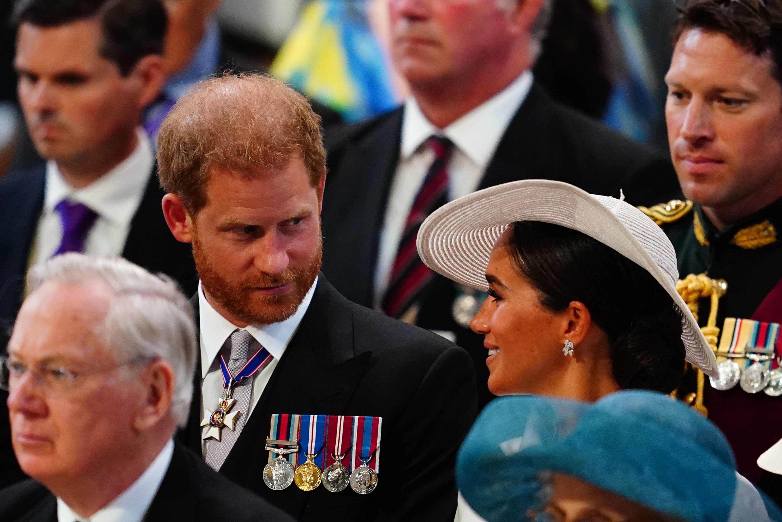 Le prince Harry et la duchesse Meghan au National Service of Thanksgiving pour célébrer le jubilé de platine de la reine à la cathédrale St Paul, le 3 juin 2022, à Londres, en Angleterre | Source : Getty Images
