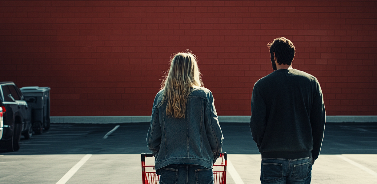 Un couple sur le parking d'une épicerie | Source : Midjourney