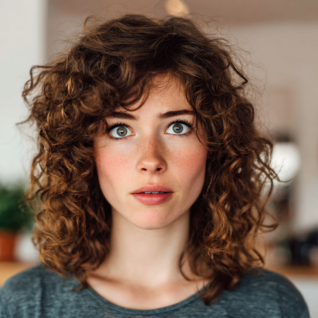 Une femme semble un peu effrayée en regardant quelqu'un | Source : Midjourney