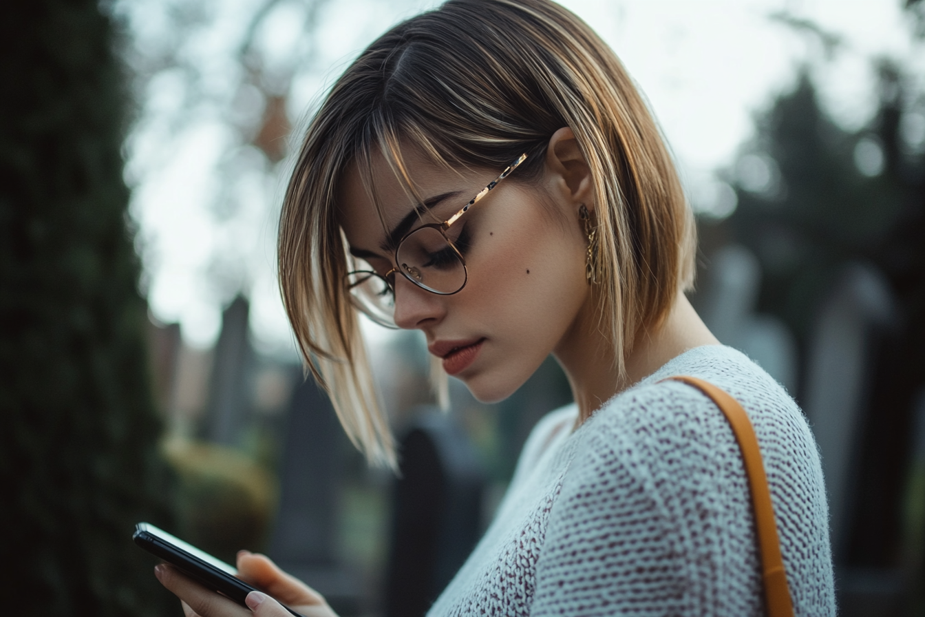 Une femme qui regarde son téléphone | Source : Midjourney