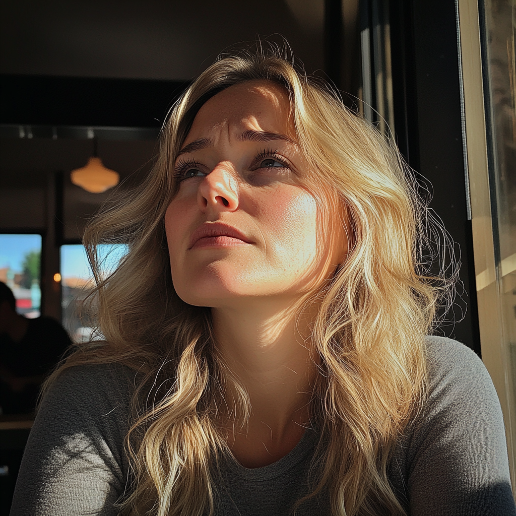 Une femme bouleversée assise dans un café | Source : Midjourney