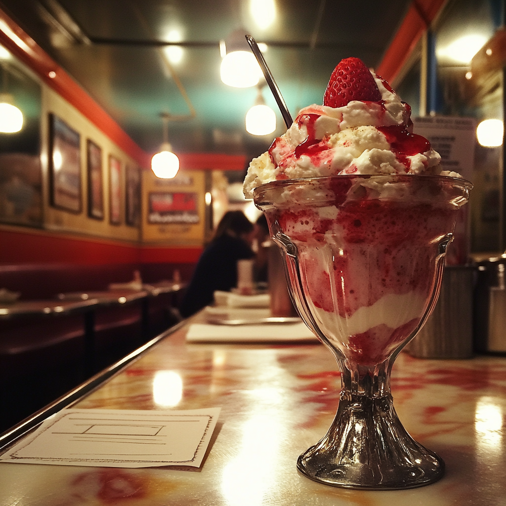 Une coupe de glace sur une table | Source : Midjourney