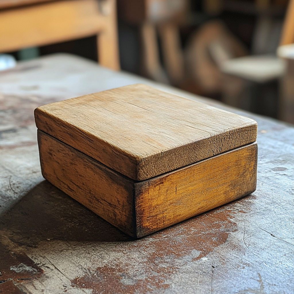 A small wooden box placed on a table | Source: Midjourney