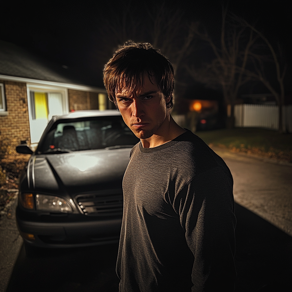 Un homme debout devant une voiture | Source : Midjourney