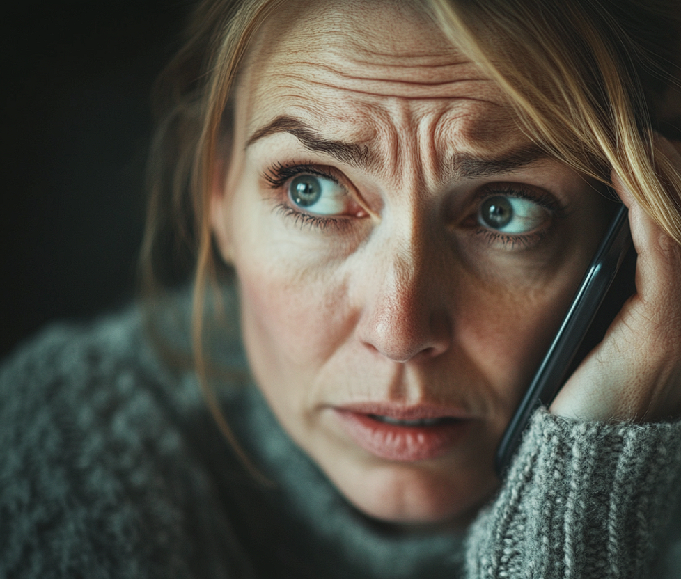 Une femme inquiète qui passe un appel téléphonique | Source : Midjourney