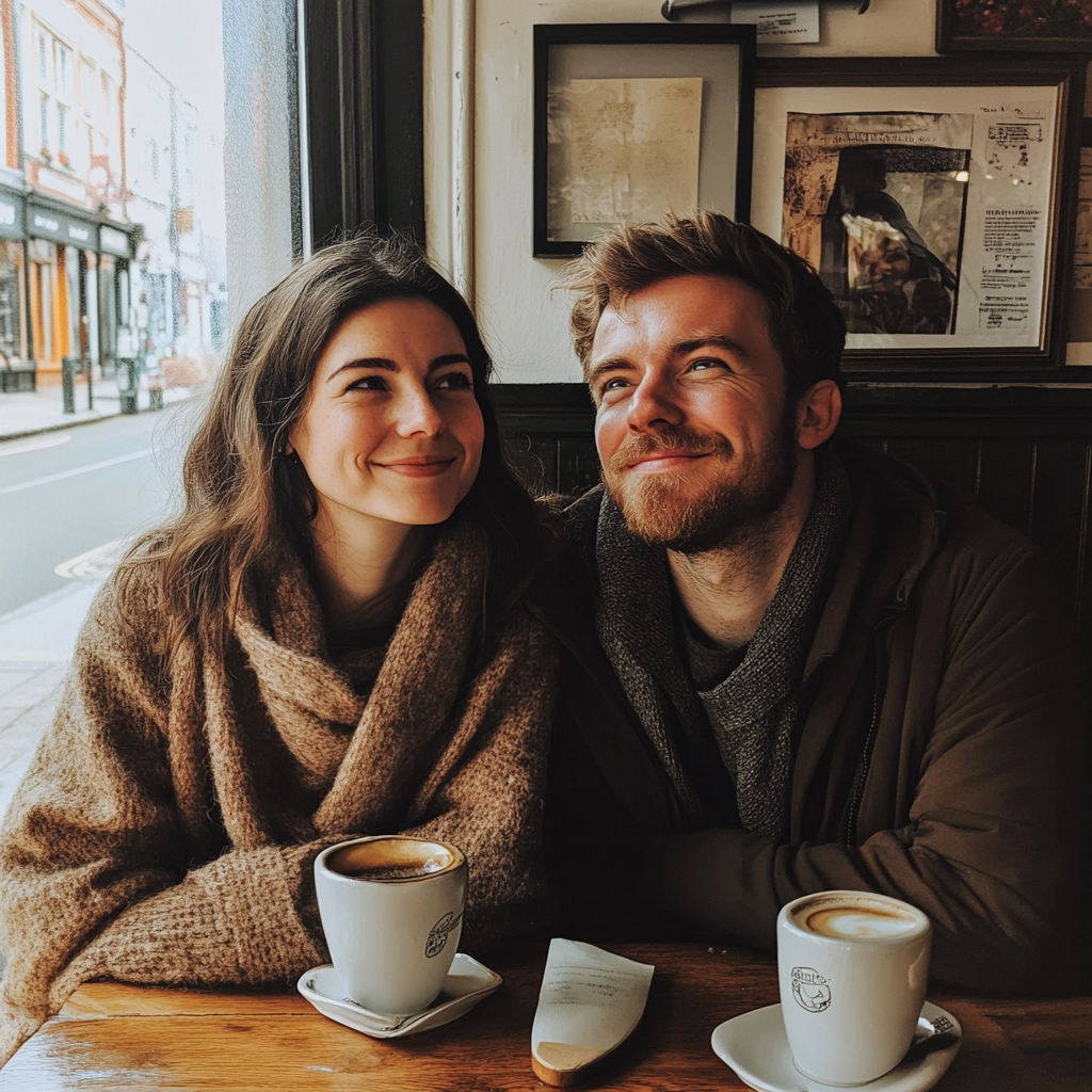 Un couple assis dans un café | Source : Midjourney