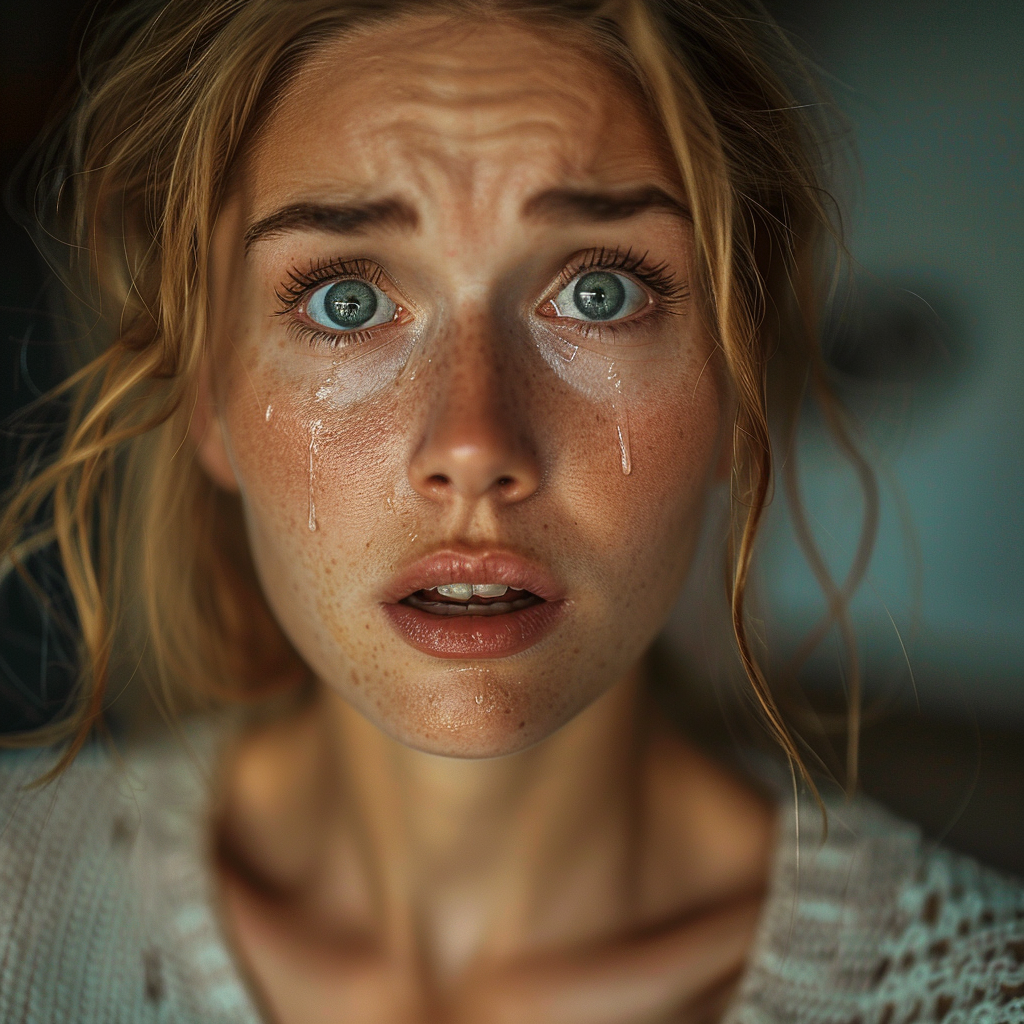 Une femme aux yeux pleins de larmes | Source : Midjourney