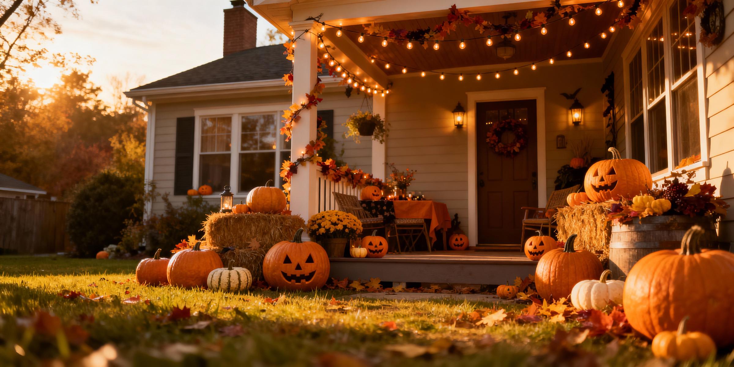 Un jardin d'automne décoré pour Halloween | Source : Magnific