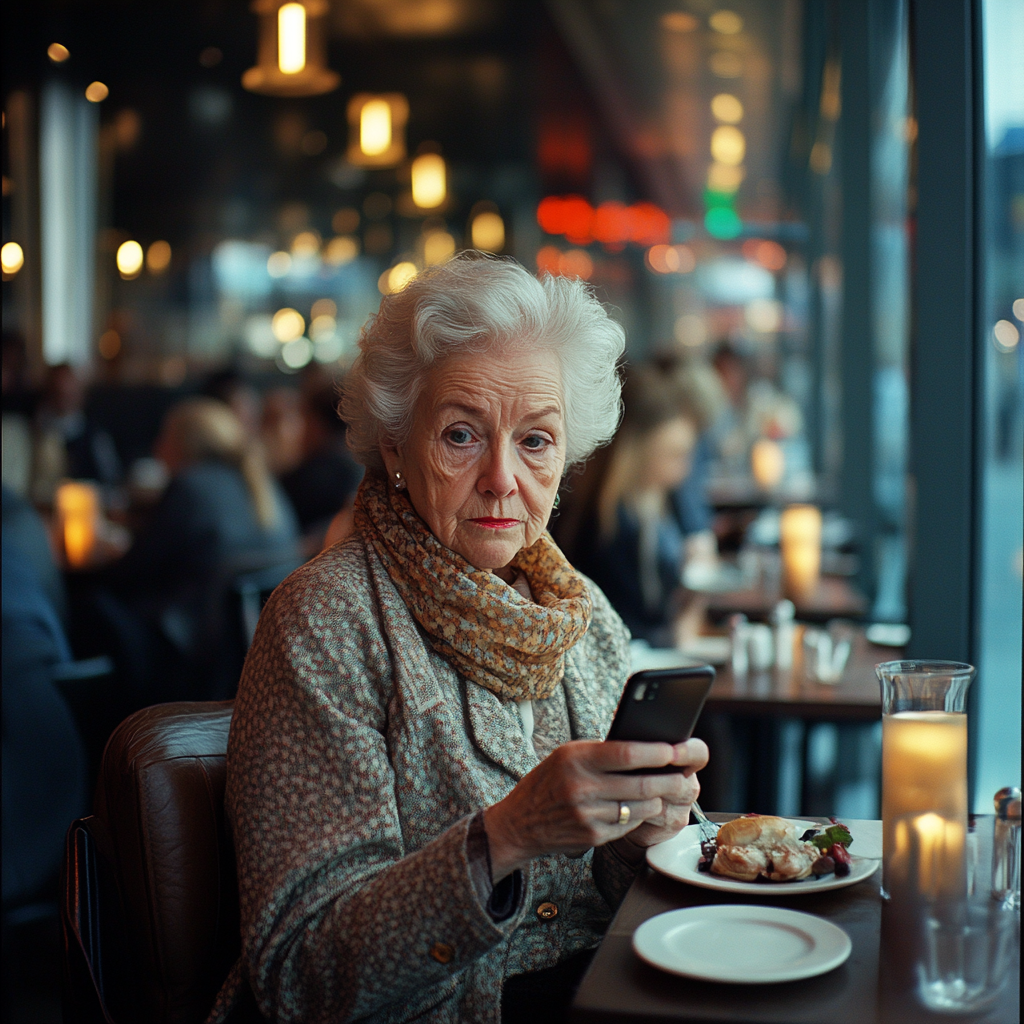 Une femme qui regarde son téléphone | Source : Midjourney