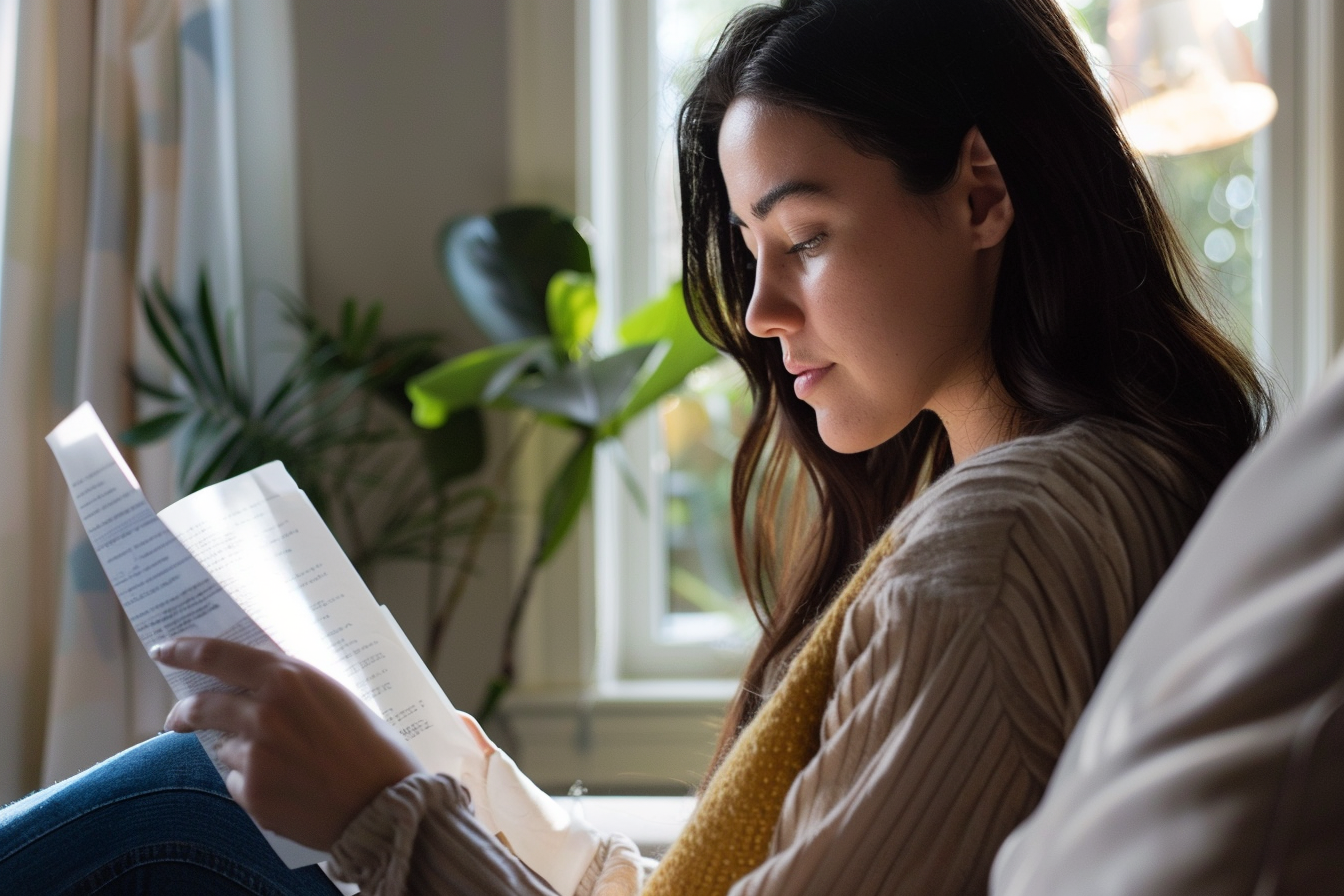 Une femme lisant des documents | Source : Midjourney