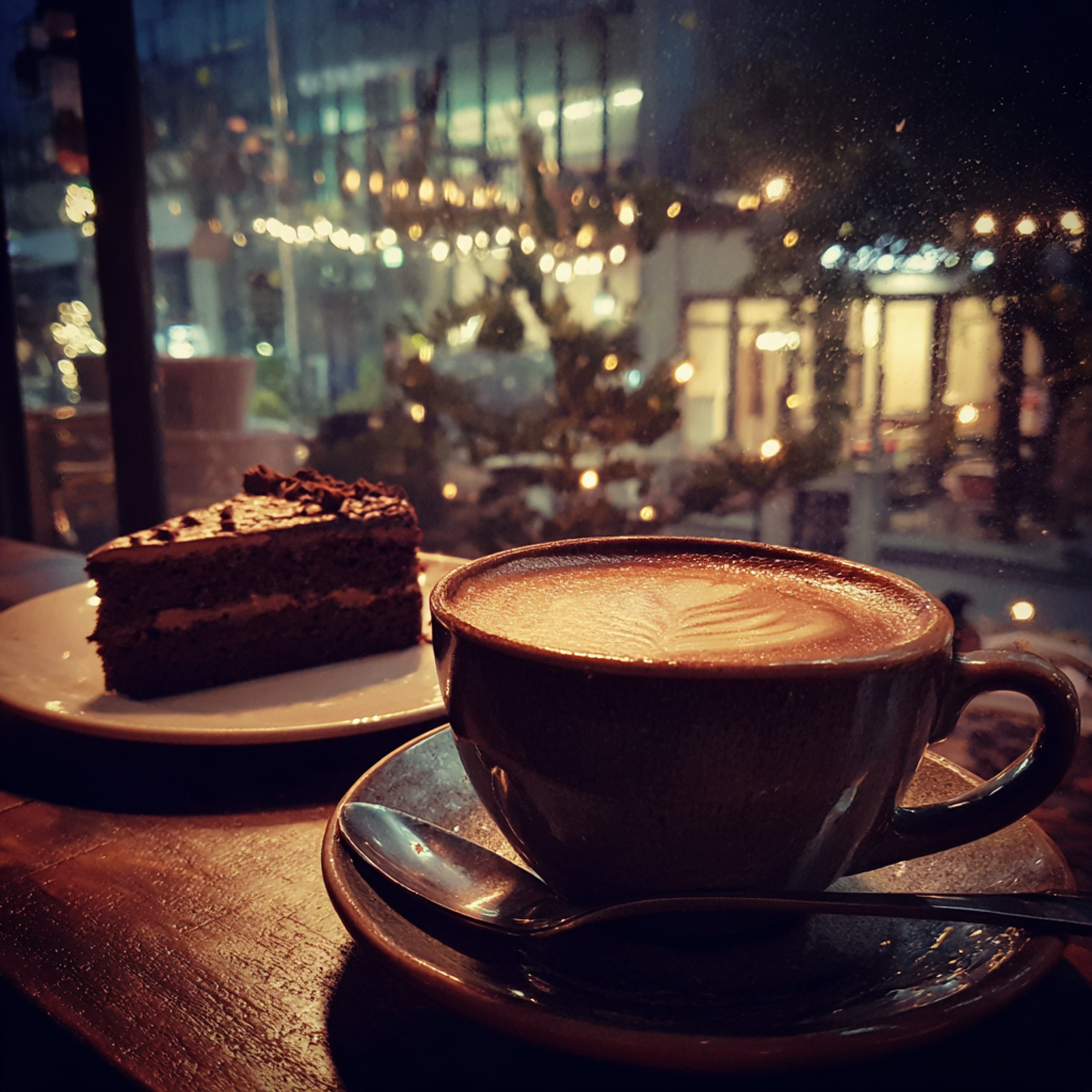 Une tasse de café et une part de gâteau dans un café | Source : Midjourney