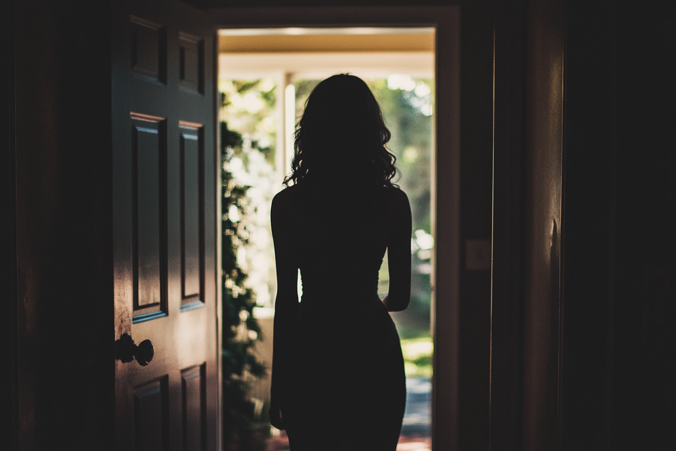 Une femme silhouettée dans l'embrasure d'une porte | Source : Midjourney