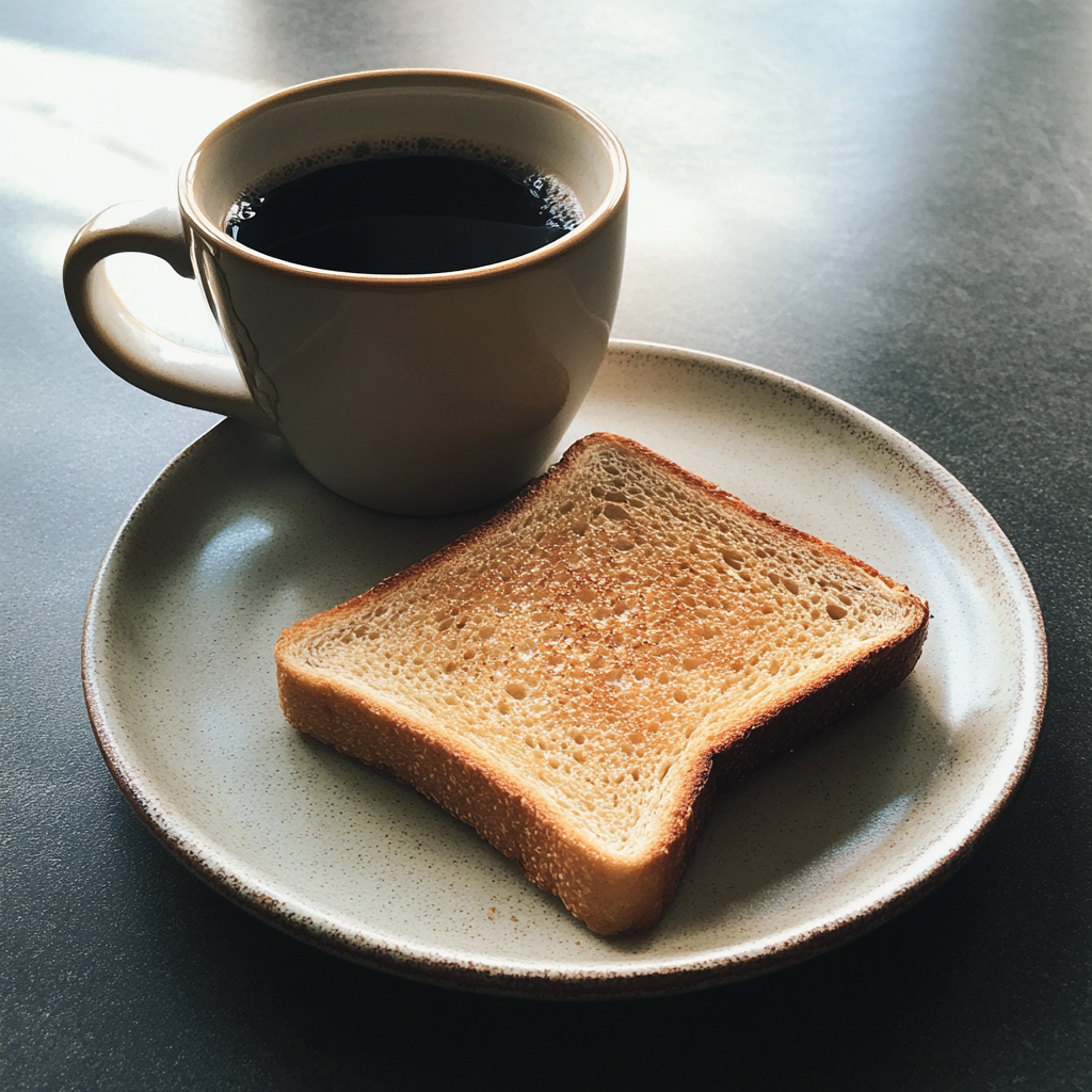 A slice of toast and a cup of coffee | Source: Midjourney