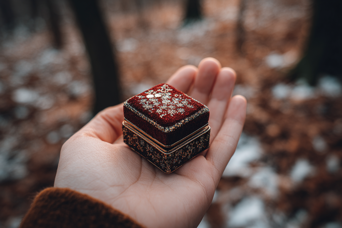 Une boîte en velours dans la main d'une femme | Source : Midjourney