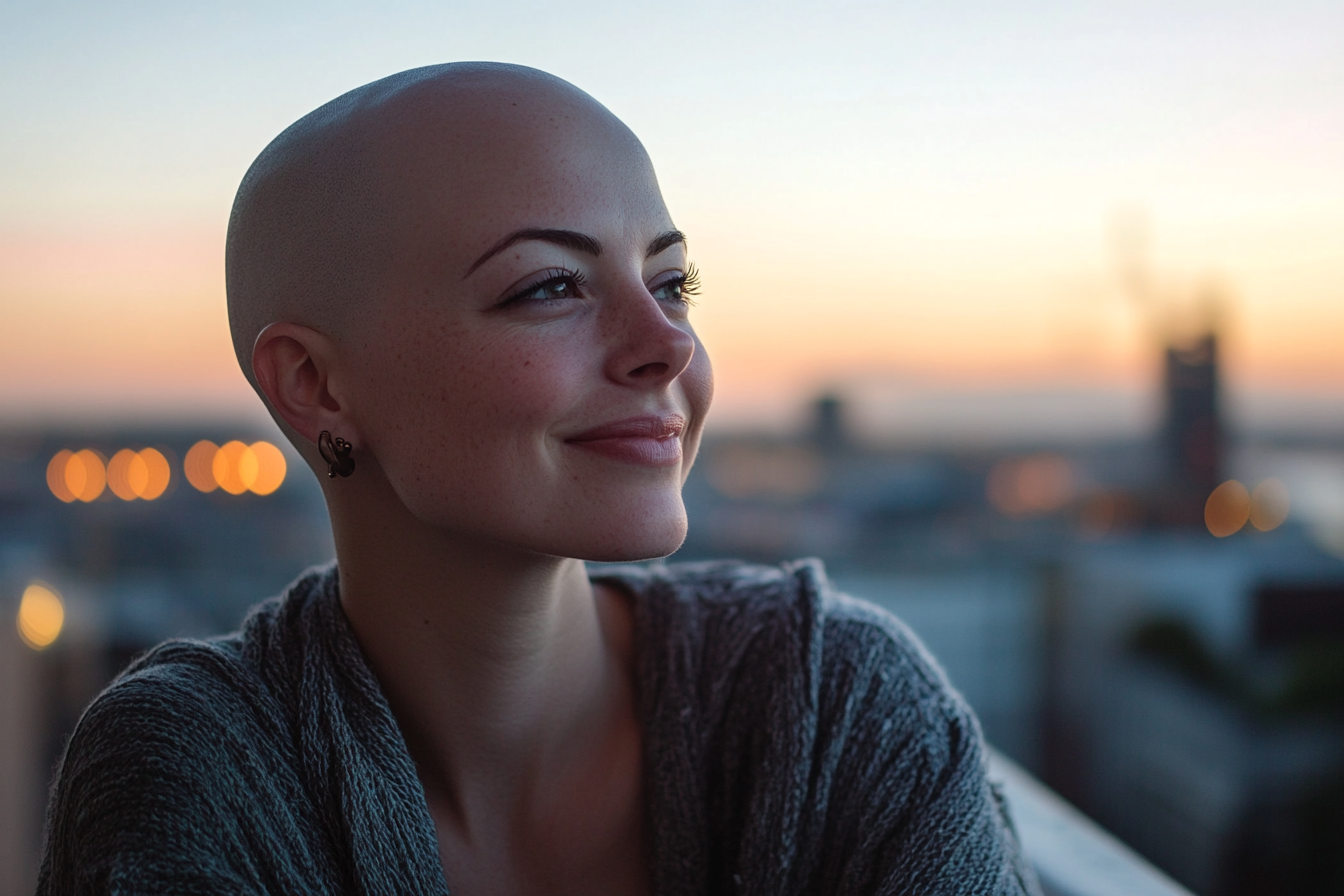 Une femme sur un balcon souriant avec assurance | Source : Midjourney