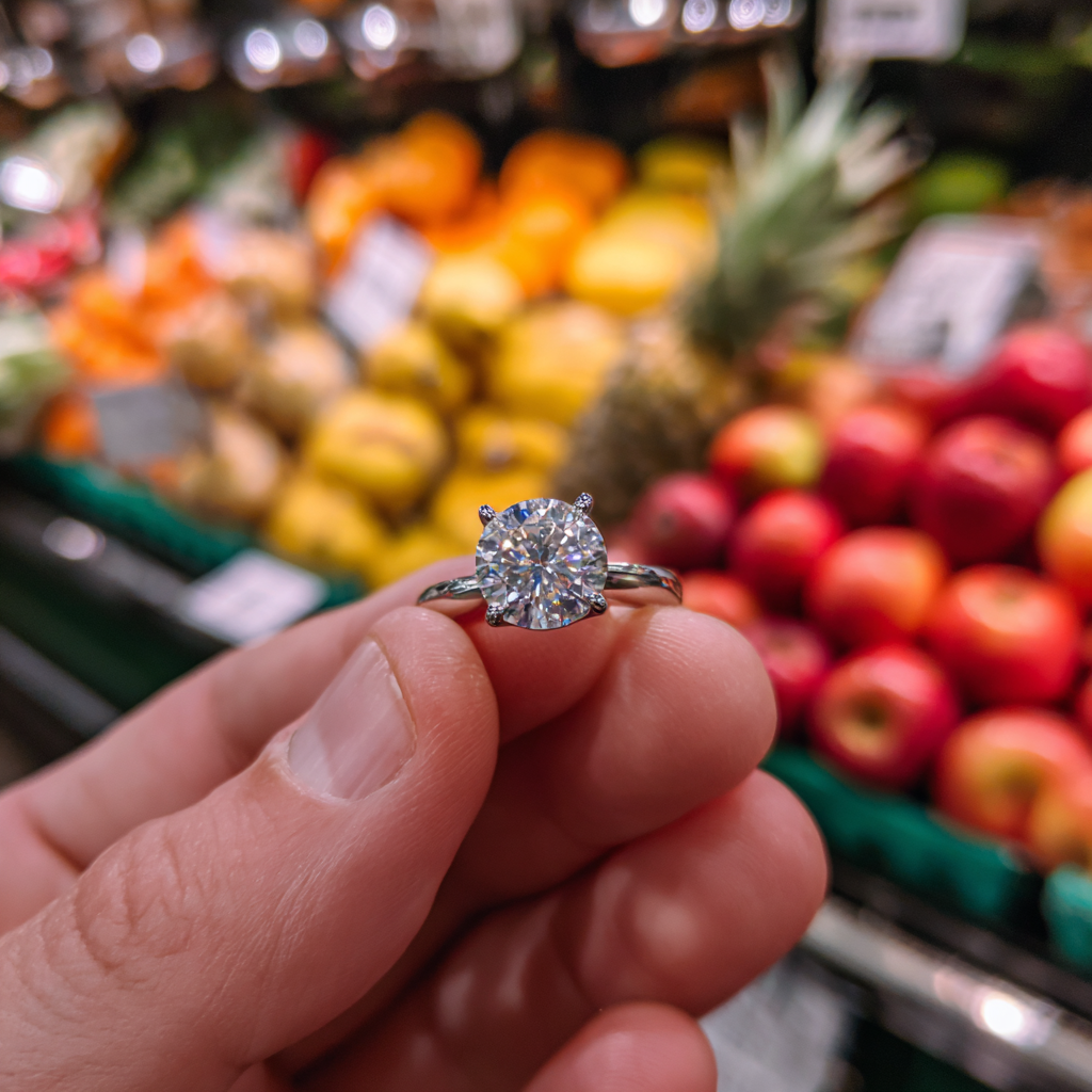 Un homme tenant une bague en diamant | Source : Midjourney
