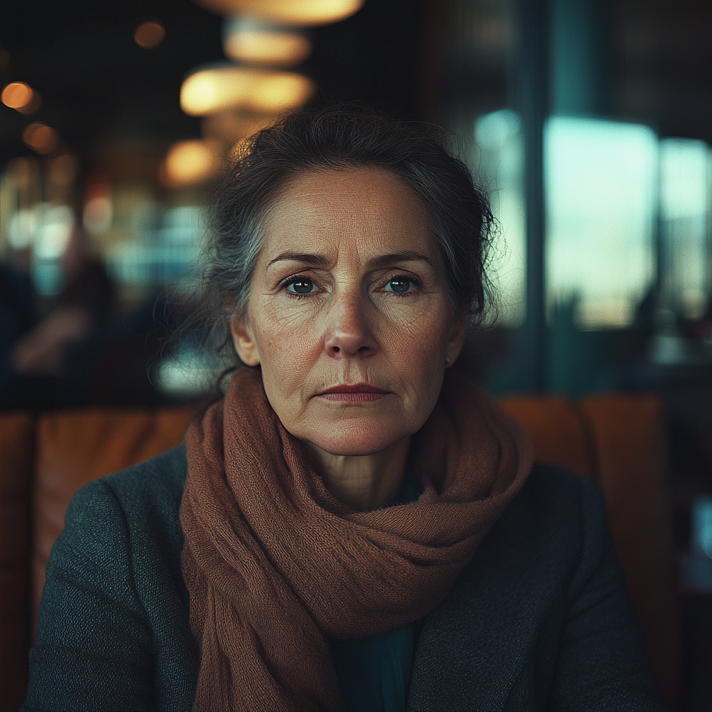 Une femme sérieuse dans un restaurant | Source : Midjourney