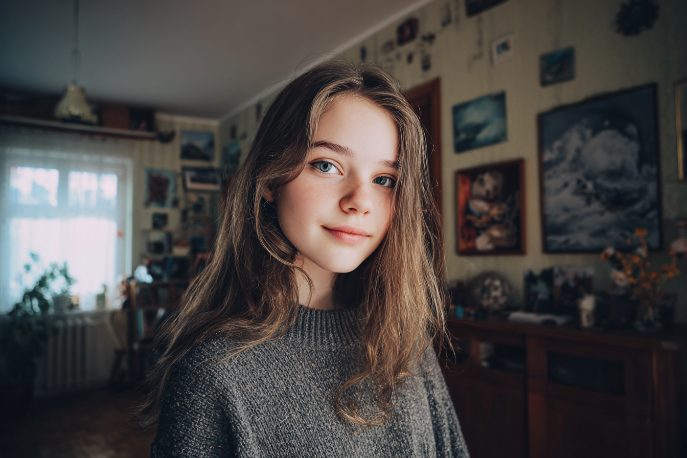 Une fille debout dans sa maison | Source : Midjourney