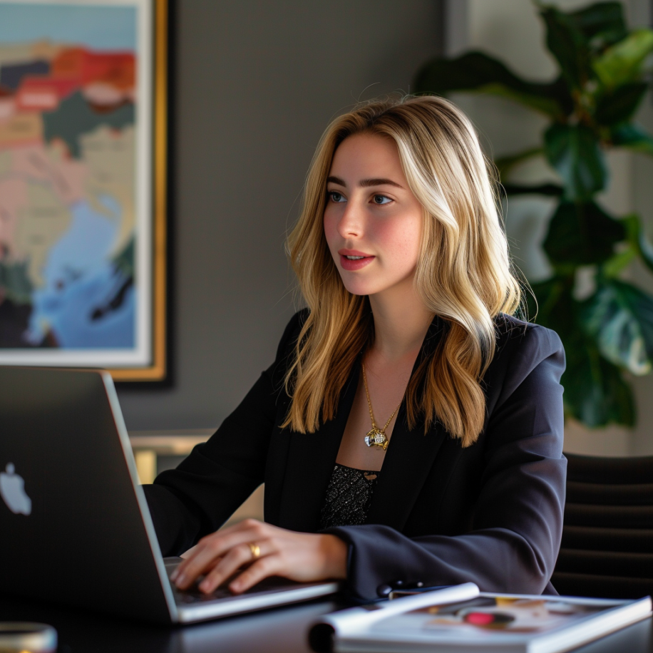 Une femme travaille sur un ordinateur portable dans son bureau | Source : Midjourney