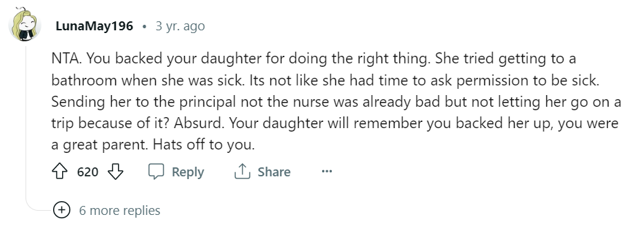 Un commentateur a applaudi la jeune mère pour avoir soutenu sa fille | Source : reddit.com/r/AmItheAsshole