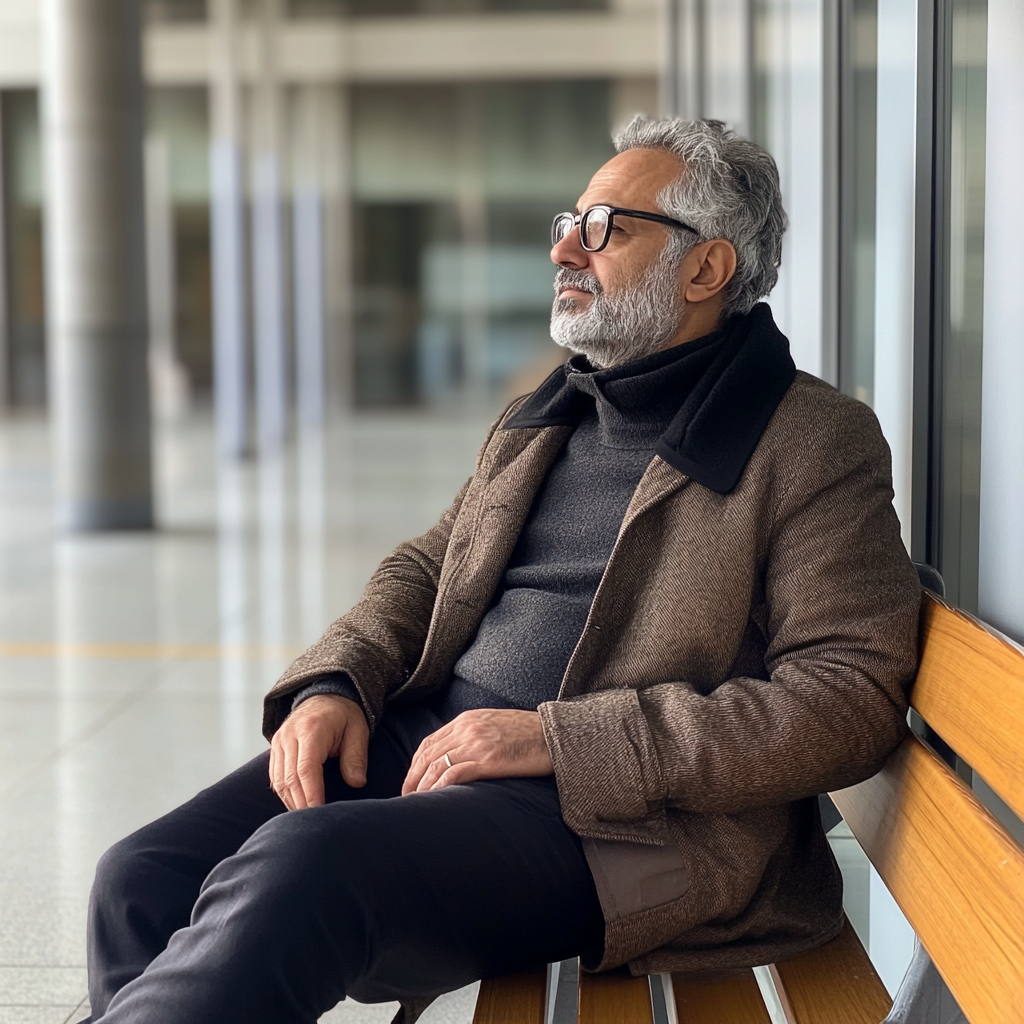 Un homme fier sur un banc d'hôpital | Source : Midjourney