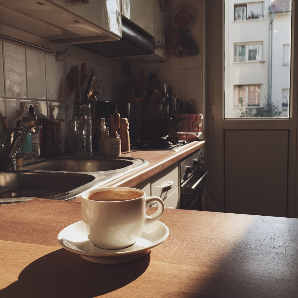 Une tasse de café sur un comptoir de cuisine | Source : Midjourney