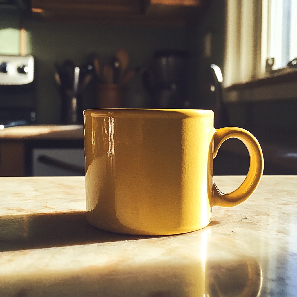 Un mug jaune sur une table de cuisine | Source : Midjourney