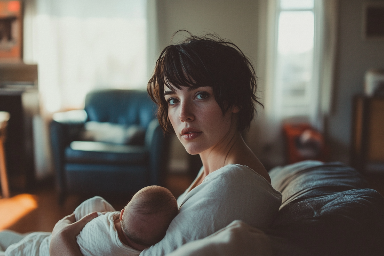 Une femme tenant un bébé parle à quelqu'un | Source : Midjourney