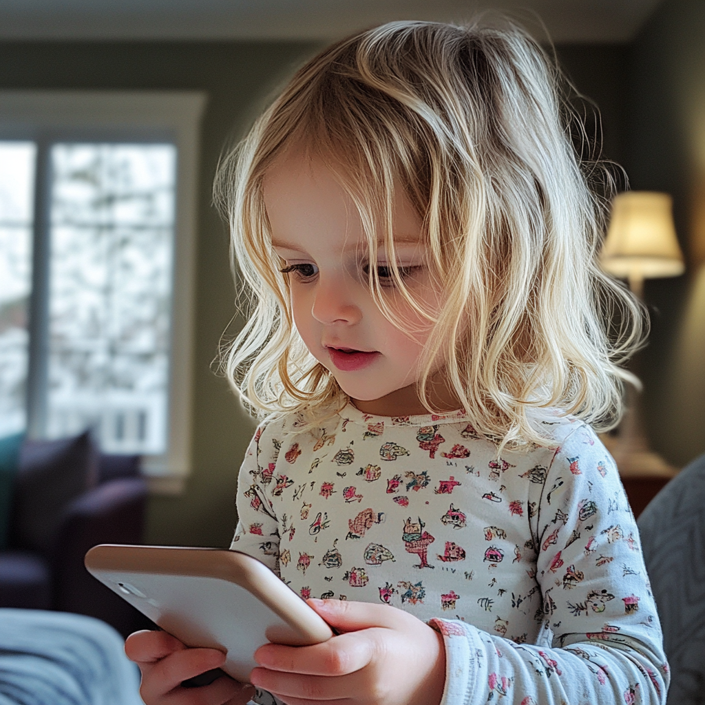 Une petite fille tenant un téléphone | Source : Midjourney