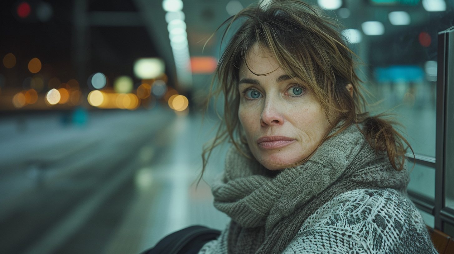 Femme frustrée assise à la station de métro | Source : Midjourney