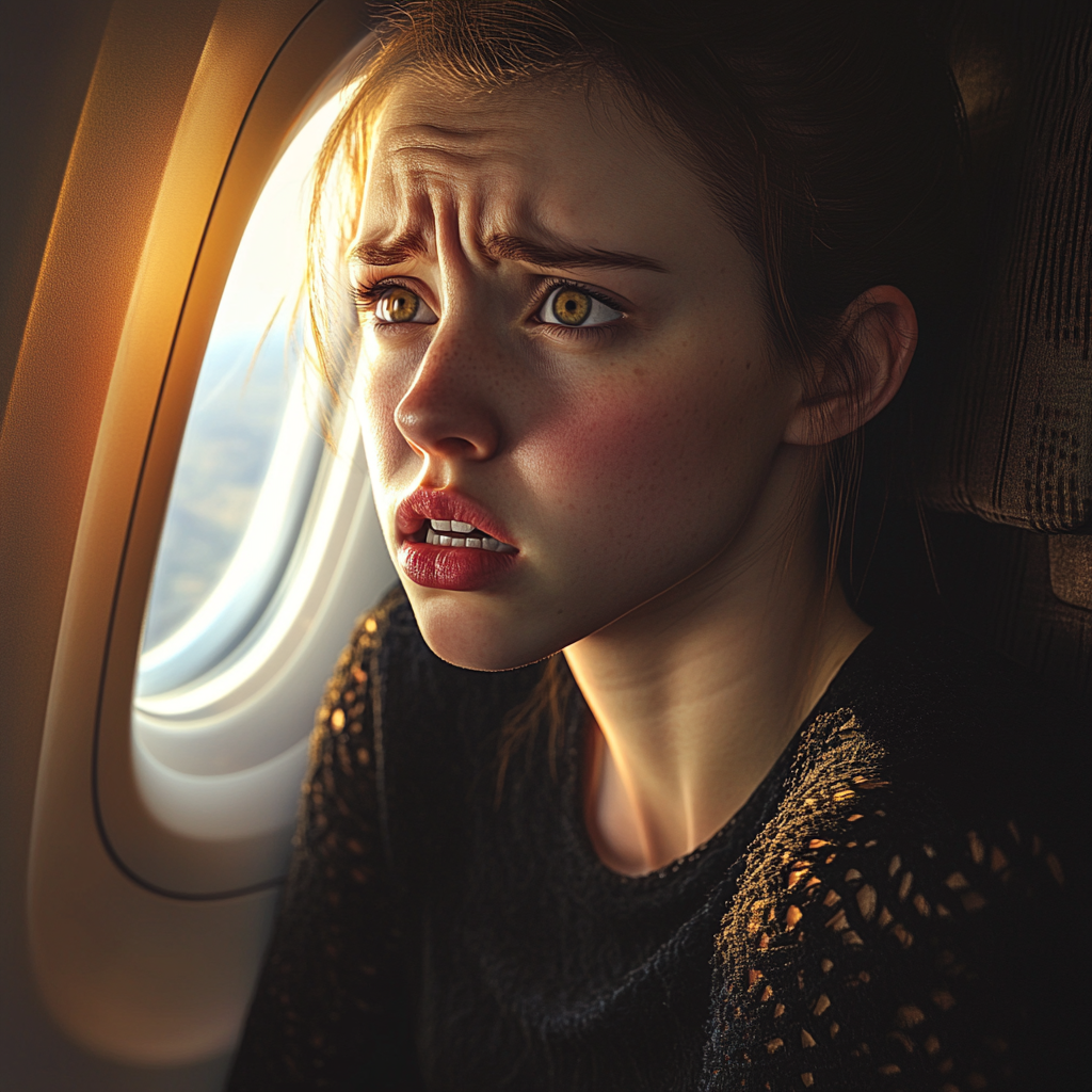 Une femme choquée dans un avion | Source : Midjourney