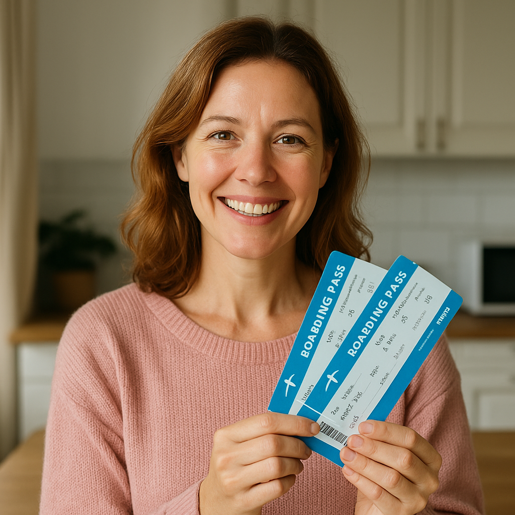 Une femme avec deux billets souriant | Source : Sora
