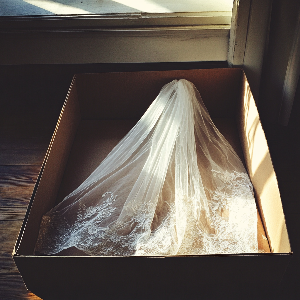 Un voile de mariée dans une boîte | Source : Midjourney