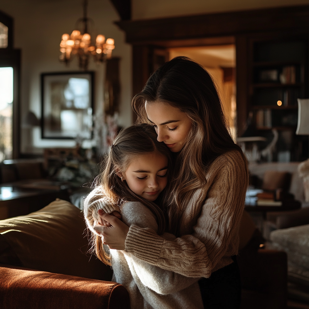 Mère et fille se serrant dans les bras | Source : Midjourney