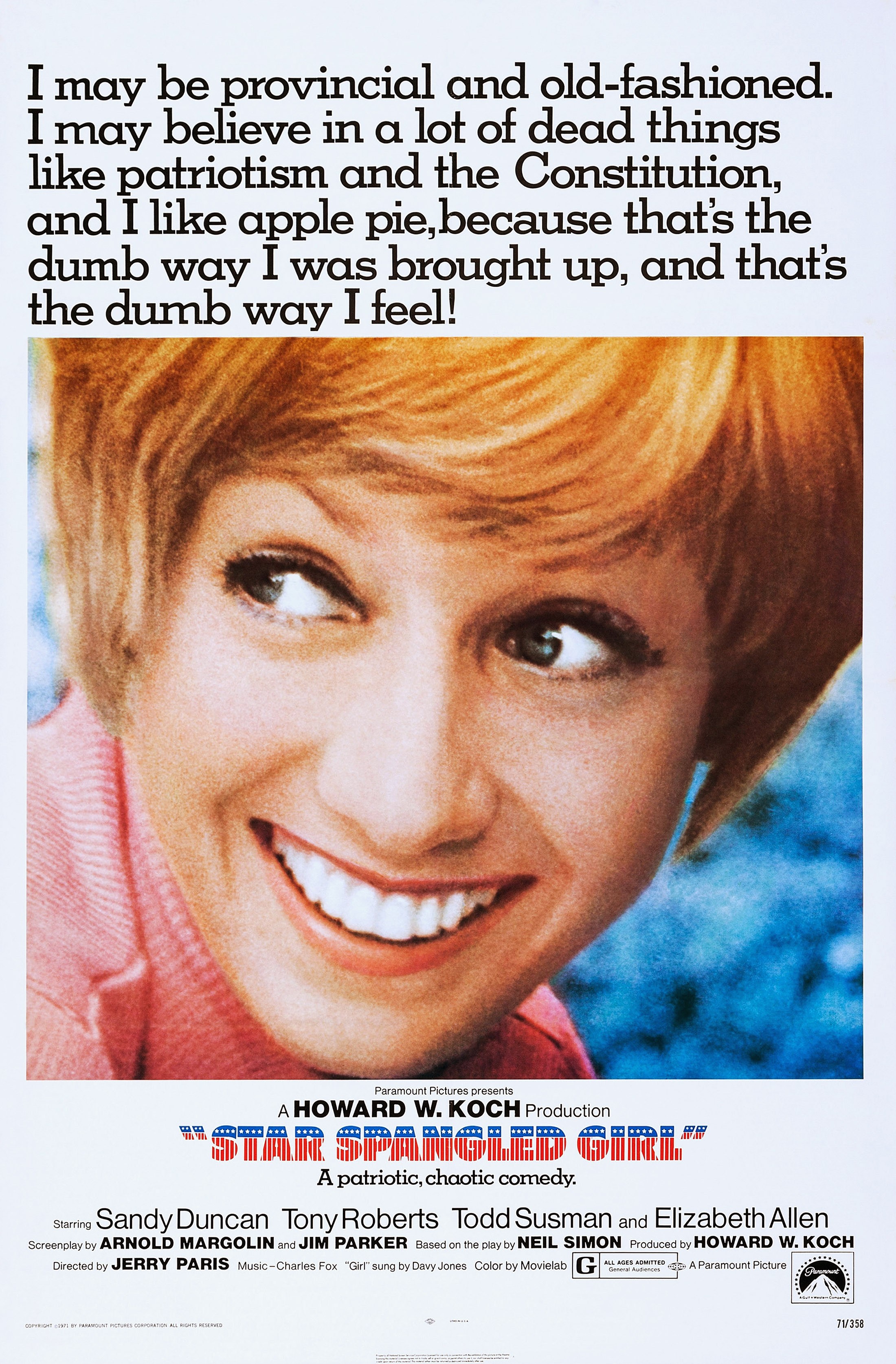 Sandy Duncan dans l'affiche américaine « Star Spangled Girl », 1971 | Source : Getty Images