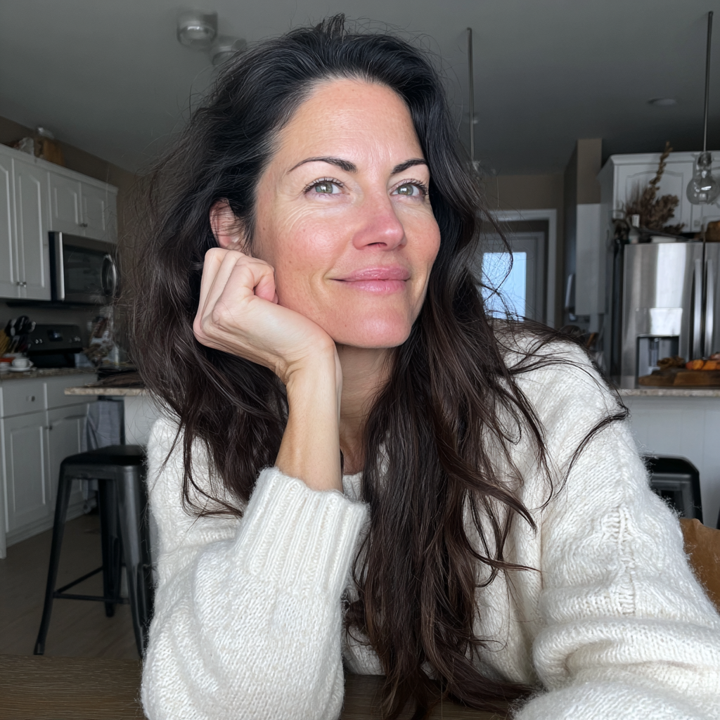 Une femme souriante assise à une table | Source : Midjourney